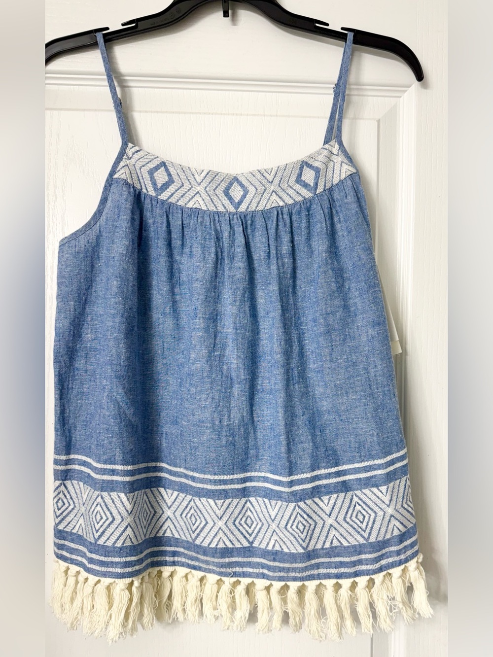 Sofft Blue Embroidered Tassel Tank Top